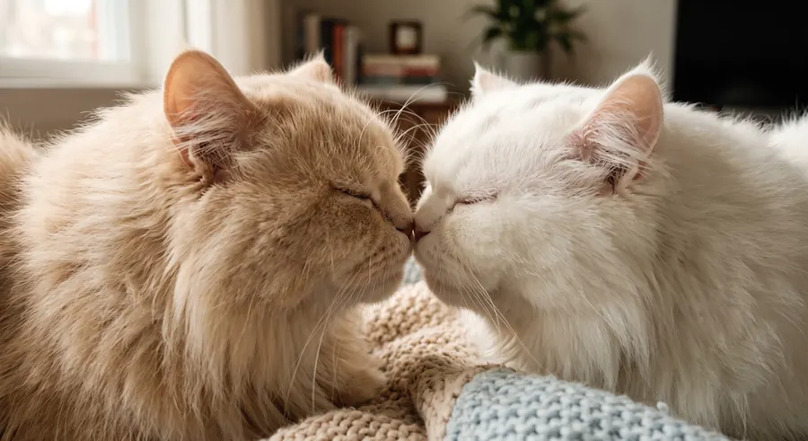 Dois gatos se aproximando carinhosamente
